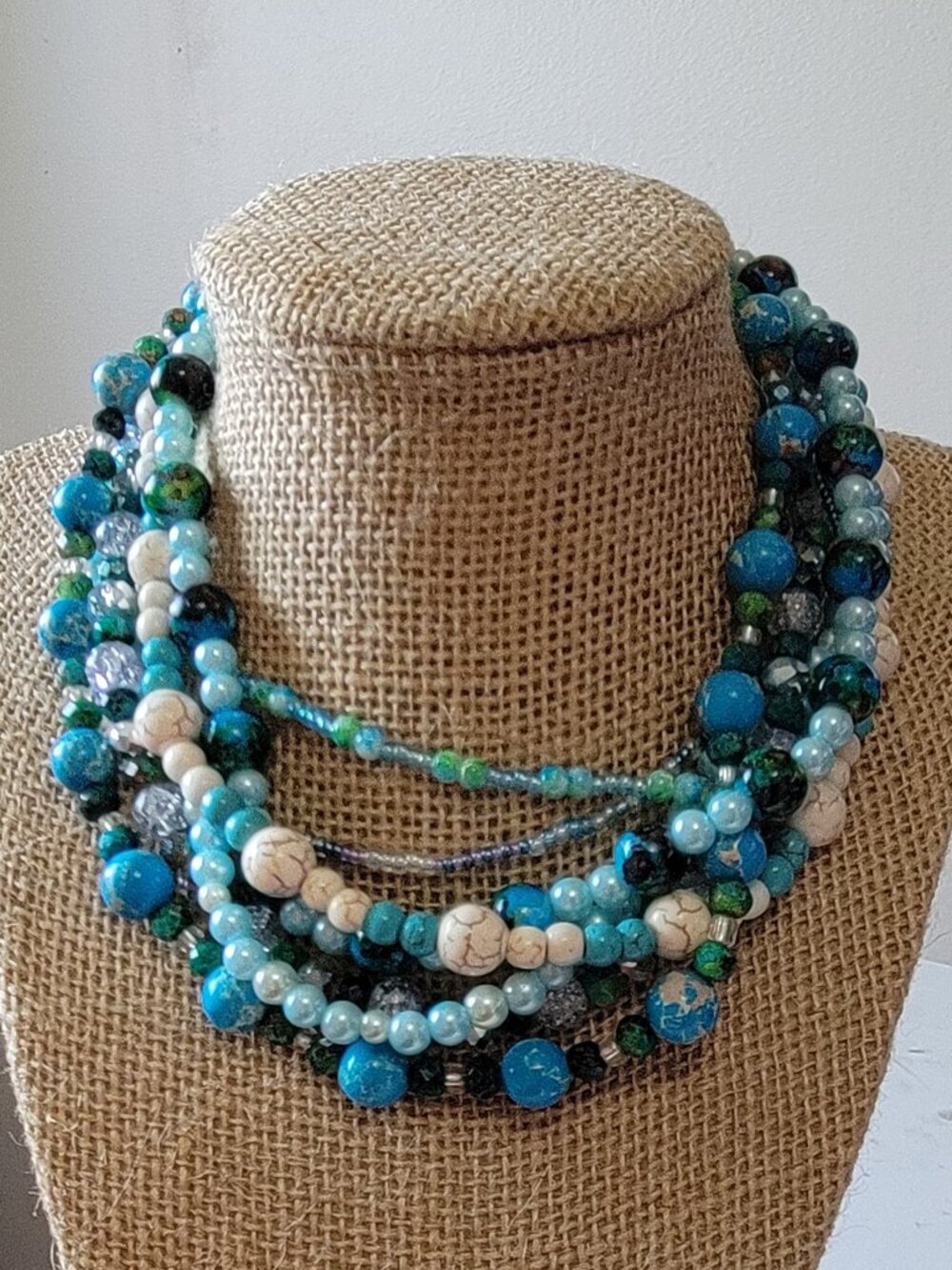 Shades of Deep and Light Turquoise, White and Clear Beads Galore